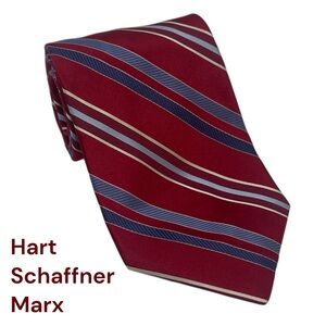 Hart Schaffner Red Blue Striped Silk Necktie